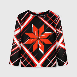 Лонгслив детский Красно-белая звезда и полосы на чёрном фоне, цвет: 3D-принт