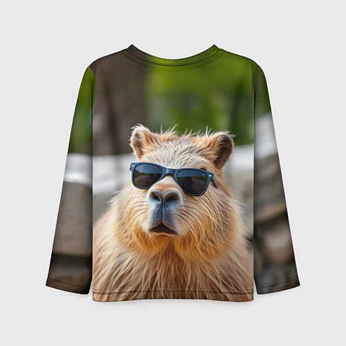 Детский лонгслив Модная капибара в темных очках / 3D-принт – фото 2