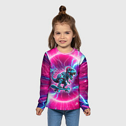 Лонгслив детский Cyber tyrannosaurus is a cool skateboarder, цвет: 3D-принт — фото 2