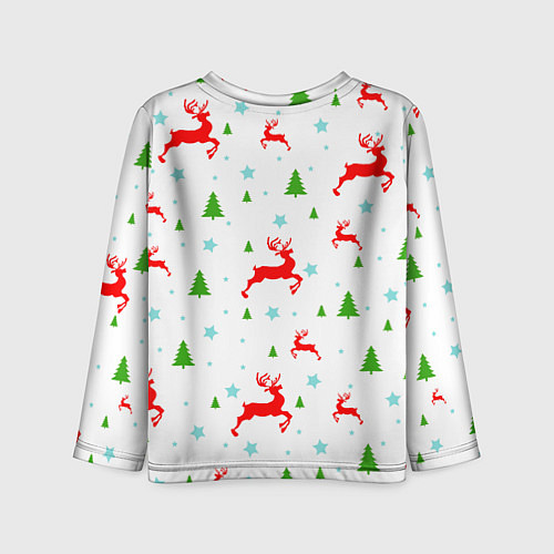 Детский лонгслив Новогодние олени с ёлками / 3D-принт – фото 2