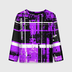 Лонгслив детский Фиолетово-белый гранж на чёрном фоне, цвет: 3D-принт