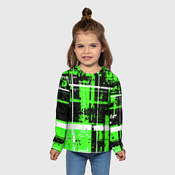 Лонгслив детский Зелёно-белый гранж на чёрном фоне, цвет: 3D-принт — фото 2