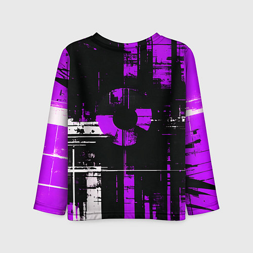 Детский лонгслив Фиолетово-белый гранж на чёрном фоне / 3D-принт – фото 2