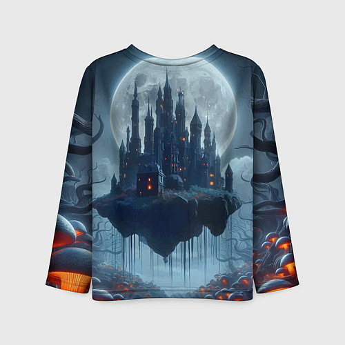 Детский лонгслив Замок Дракулы и неоновые грибы - нейроарт фантазия / 3D-принт – фото 2