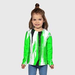 Лонгслив детский Вертикальные чёрно-белые линии на зелёном фоне, цвет: 3D-принт — фото 2