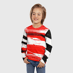 Лонгслив детский Горизонтальные чёрно-белые линии на красном фоне, цвет: 3D-принт — фото 2