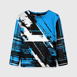 Лонгслив детский Diagonal black and white stripes on a blue backgro, цвет: 3D-принт