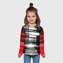 Лонгслив детский Горизонтальные чёрные линии на бело-красном фоне, цвет: 3D-принт — фото 2