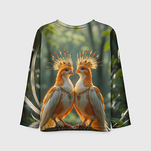 Детский лонгслив Влюбленные птички с коронами / 3D-принт – фото 2