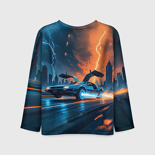 Детский лонгслив Автомобиль и ночные молнии / 3D-принт – фото 2