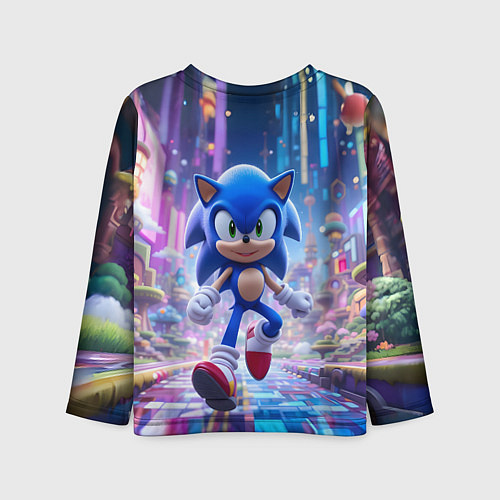 Детский лонгслив Sonic в неоновом городе / 3D-принт – фото 2