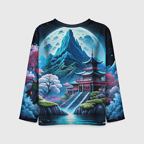 Детский лонгслив Пейзаж Японии и горы / 3D-принт – фото 2