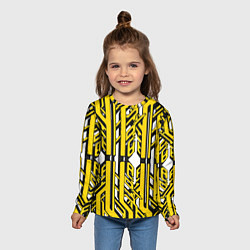 Лонгслив детский Чёрно-жёлтые техно полосы на белом фоне, цвет: 3D-принт — фото 2