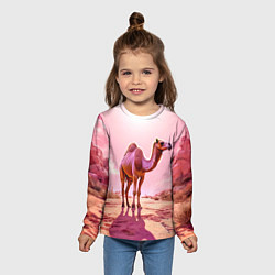 Лонгслив детский Верблюд в розовой пустыне, цвет: 3D-принт — фото 2