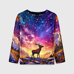 Лонгслив детский Лось и звездное небо, цвет: 3D-принт
