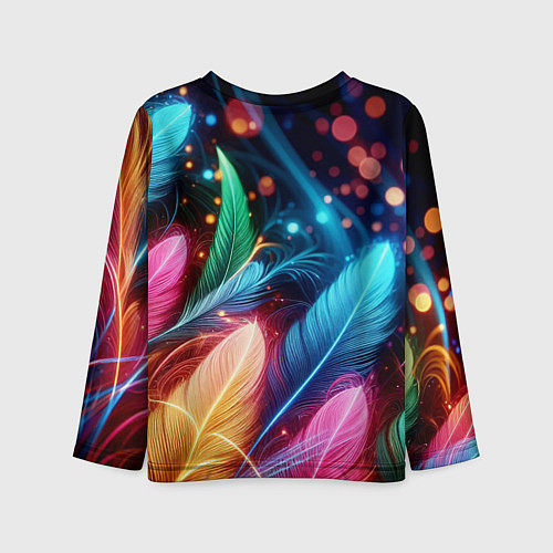 Детский лонгслив Яркие красочные неоновые перья / 3D-принт – фото 2