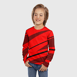 Лонгслив детский Красный с чёрным абстракция полосы, цвет: 3D-принт — фото 2