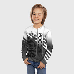 Лонгслив детский Россия герб и полосы серый, цвет: 3D-принт — фото 2