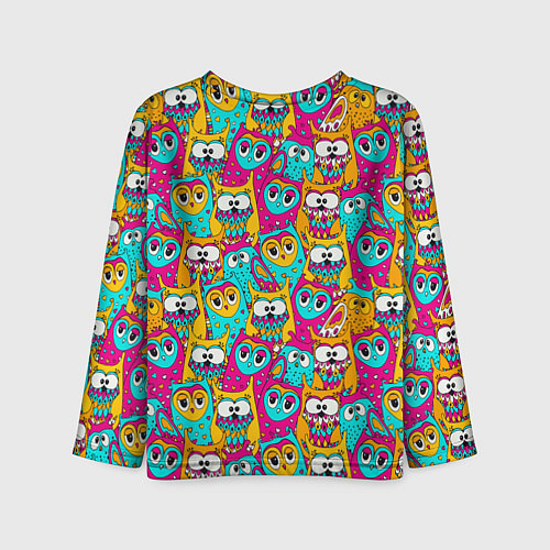Детский лонгслив Разноцветные совы мультяшные / 3D-принт – фото 2