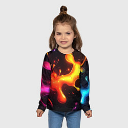 Лонгслив детский Радужные кляксы на черном фоне, цвет: 3D-принт — фото 2