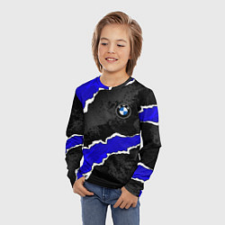 Лонгслив детский BMW - синие разрывы, цвет: 3D-принт — фото 2