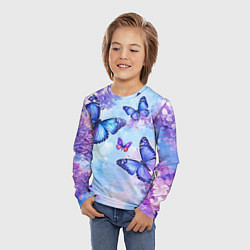 Лонгслив детский Бабочки и сирень - нежная голубая живопись, цвет: 3D-принт — фото 2