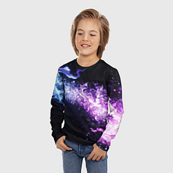 Лонгслив детский Фиолетово-синяя абстрактная волна, цвет: 3D-принт — фото 2
