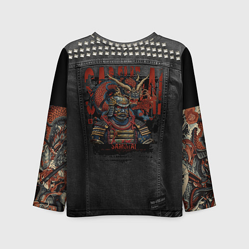 Детский лонгслив Джинсовка с татуировкой дракона и самурая - имитац / 3D-принт – фото 2