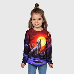 Лонгслив детский Белый волк воет на луну, цвет: 3D-принт — фото 2