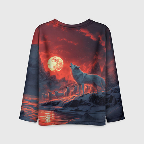 Детский лонгслив Белый волк воет на луну / 3D-принт – фото 2