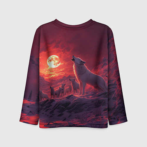 Детский лонгслив Белый волк воет на луну / 3D-принт – фото 2
