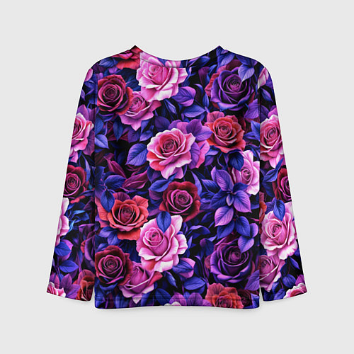 Детский лонгслив Разноцветные цветы - синие розы паттерн / 3D-принт – фото 2