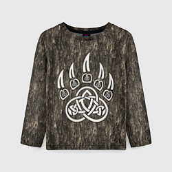 Лонгслив детский Символ Велеса - лапа медведя в текстуре древа, цвет: 3D-принт