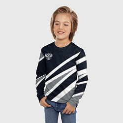 Лонгслив детский Герб России тёмно-синий с белым, цвет: 3D-принт — фото 2