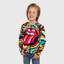 Лонгслив детский Rolling Stones logo - pop art pattern, цвет: 3D-принт — фото 2
