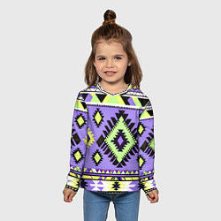 Лонгслив детский Геометрический сиренево желтый орнамент ацтеков, цвет: 3D-принт — фото 2