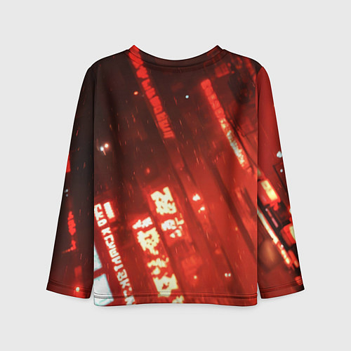 Детский лонгслив Черный Бэтмен на фоне красного города / 3D-принт – фото 2