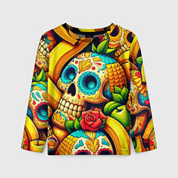 Детский лонгслив Colorfull skulls and bananas - pop art pattern