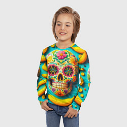 Лонгслив детский Череп и бананы - летняя композиция, цвет: 3D-принт — фото 2