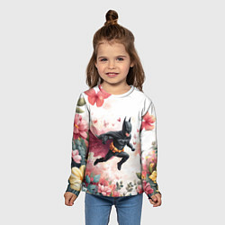 Лонгслив детский Бэтмен прыгает над цветами и бабочками, цвет: 3D-принт — фото 2