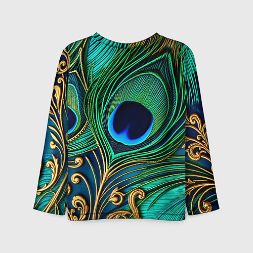 Детский лонгслив Зеленые перья павлина / 3D-принт – фото 2