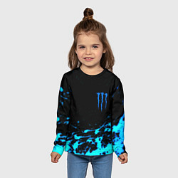 Лонгслив детский Monster energy голубые краски, цвет: 3D-принт — фото 2