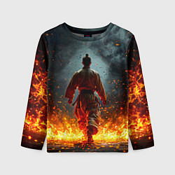 Детский лонгслив Кунг-фу боец в огне