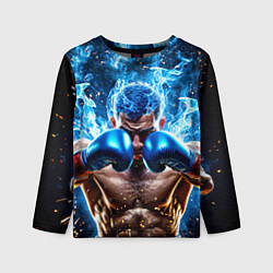 Детский лонгслив Боксер в синем пламени