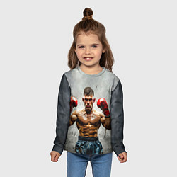 Лонгслив детский Боксер на сером, цвет: 3D-принт — фото 2