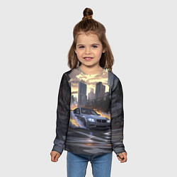 Лонгслив детский БМВ в вечернем городе, цвет: 3D-принт — фото 2