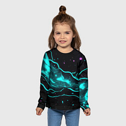 Лонгслив детский Голубые неоновые волны текстура, цвет: 3D-принт — фото 2