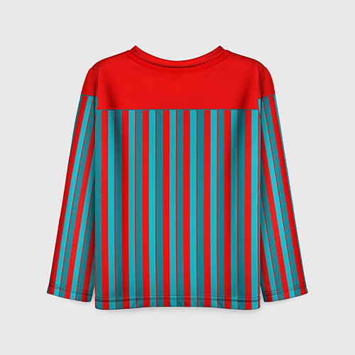 Детский лонгслив Красно синий комбинированный узор с полосами / 3D-принт – фото 2