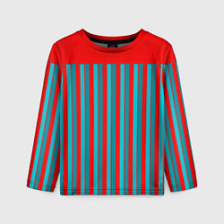 Лонгслив детский Красно синий комбинированный узор с полосами, цвет: 3D-принт
