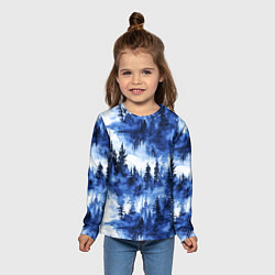 Лонгслив детский Силуэты деревьев и отражения - акварельный лесной, цвет: 3D-принт — фото 2